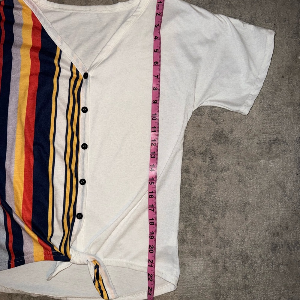 Vintage Style Button-Down Shirt - White with Multicolor Stripes - Picture 6 of 9
